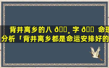 背井离乡的八 🌸 字 🐠 命理分析「背井离乡都是命运安排好的吗」